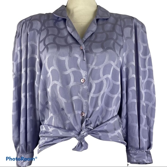 Vintage Blouse 80’s Purple Sateen Long Sleeve Button Down Size 14 - Picture 1 of 3